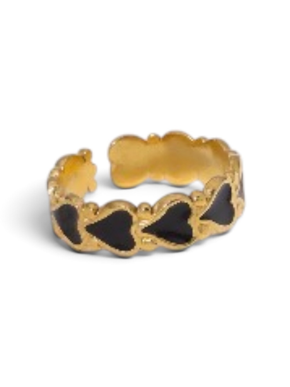 Gold plated and Black Heart Accent Open Band Ring